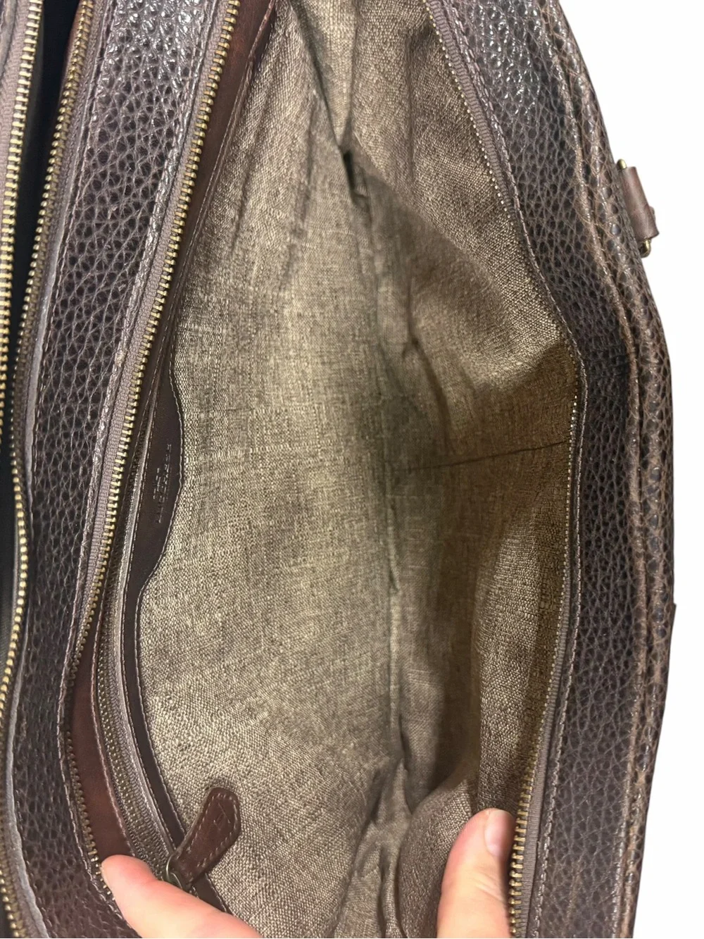 Lucchese Dark Brown Pebbled Leather Briefcase with Gold-Tone Hardware